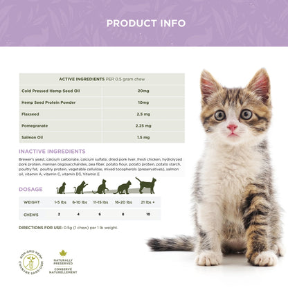 Trueleaf anti-hairball cat chew ingredient list and dosage chart