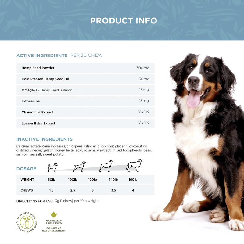 Full ingredient list plus dosage chart by weight