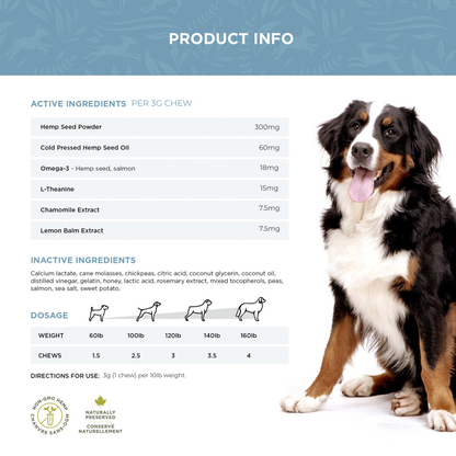Full ingredient list plus dosage chart by weight