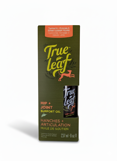 True Leaf hip and joint support oil packaging on a white background