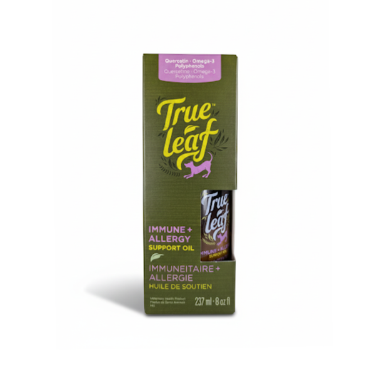 Trueleaf immune & allergy support oil food topper for dogs - green packaging on white background