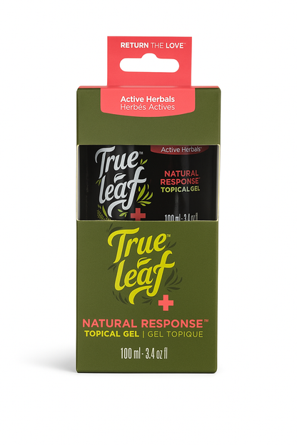 Trueleaf natural response topical gel for pets packaging on a white background