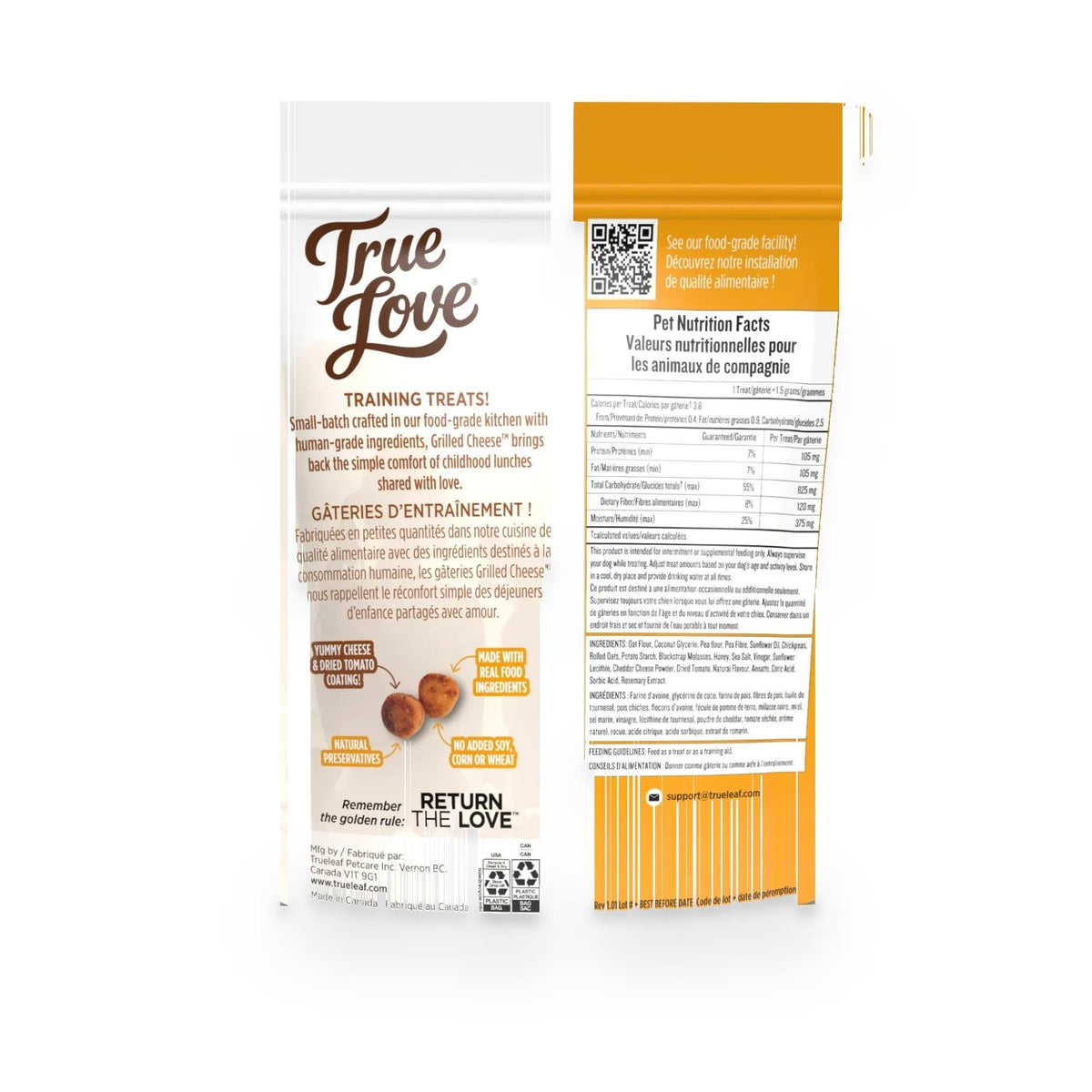 Back of bag for Grilled Cheese True Love dog treats